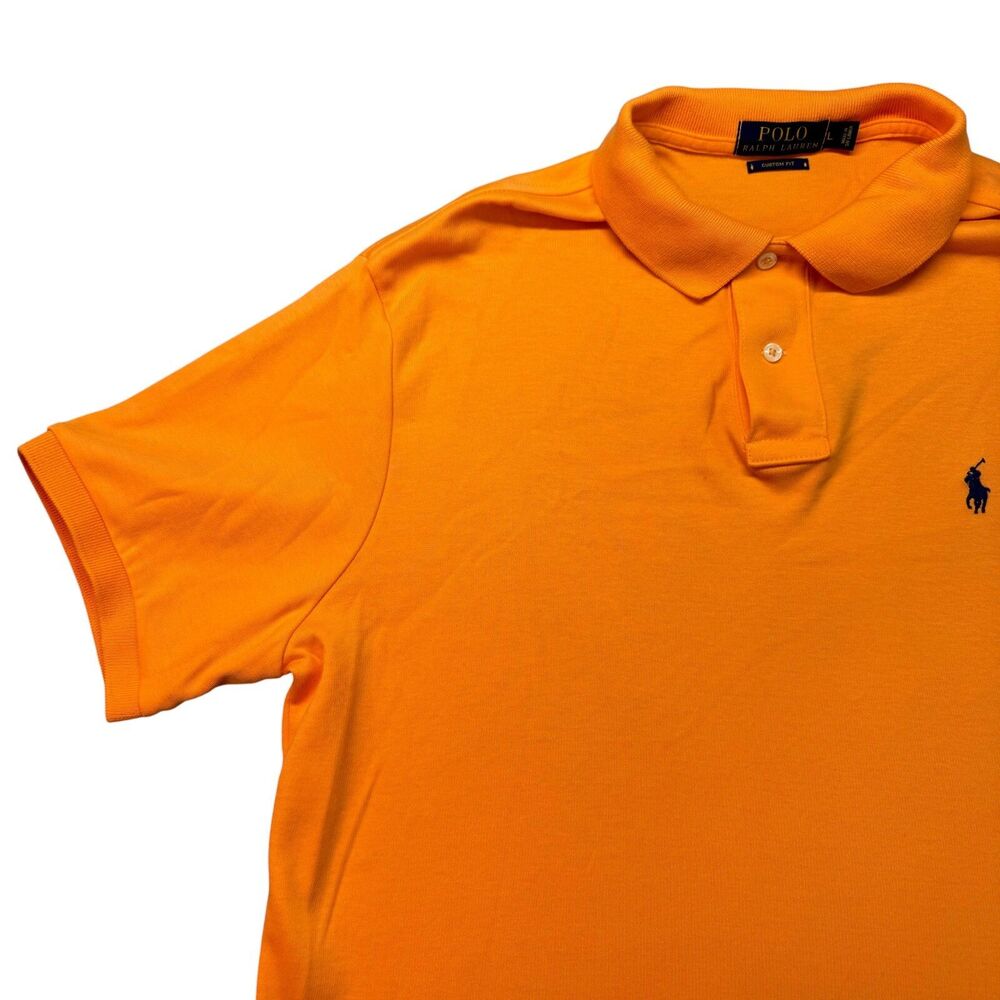 Polo Ralph Lauren Polo Shirt Men's Large Orange Short Sleeve Pony Custom Fit Top - Picture 7 of 11